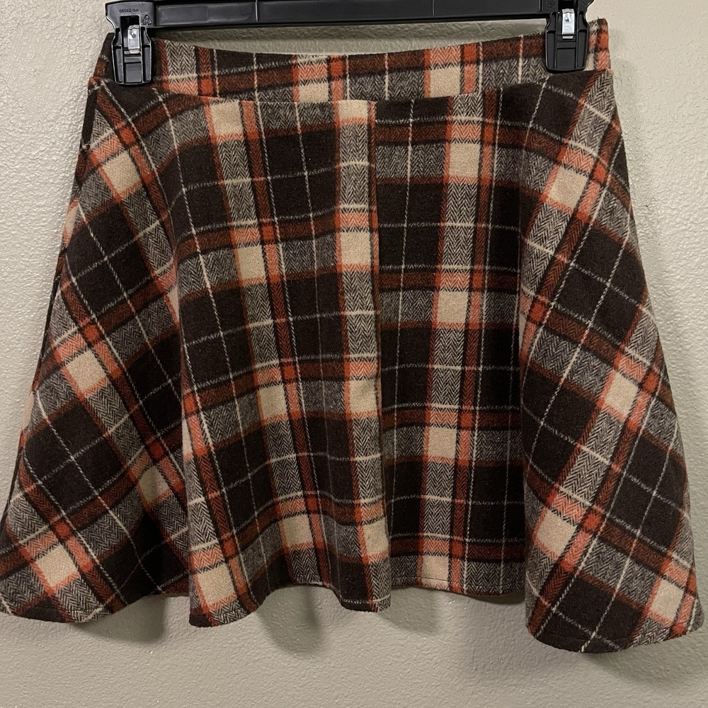 SHEIN‎ Plaid Short Flannel Skirt Short Lined Brown Orange Preppy Academia Size M